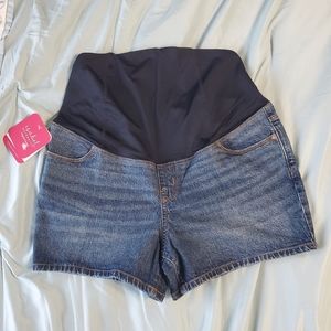 Isabel Maternity midi Denim Shorts Crossover Panel Size 10